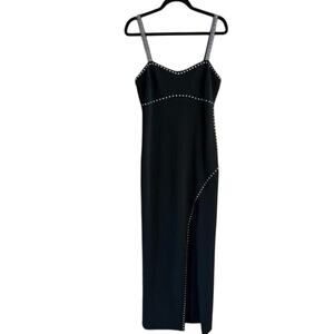 Xscape‎ Black Studded Spaghetti Strap Evening Maxi Dress Size 8